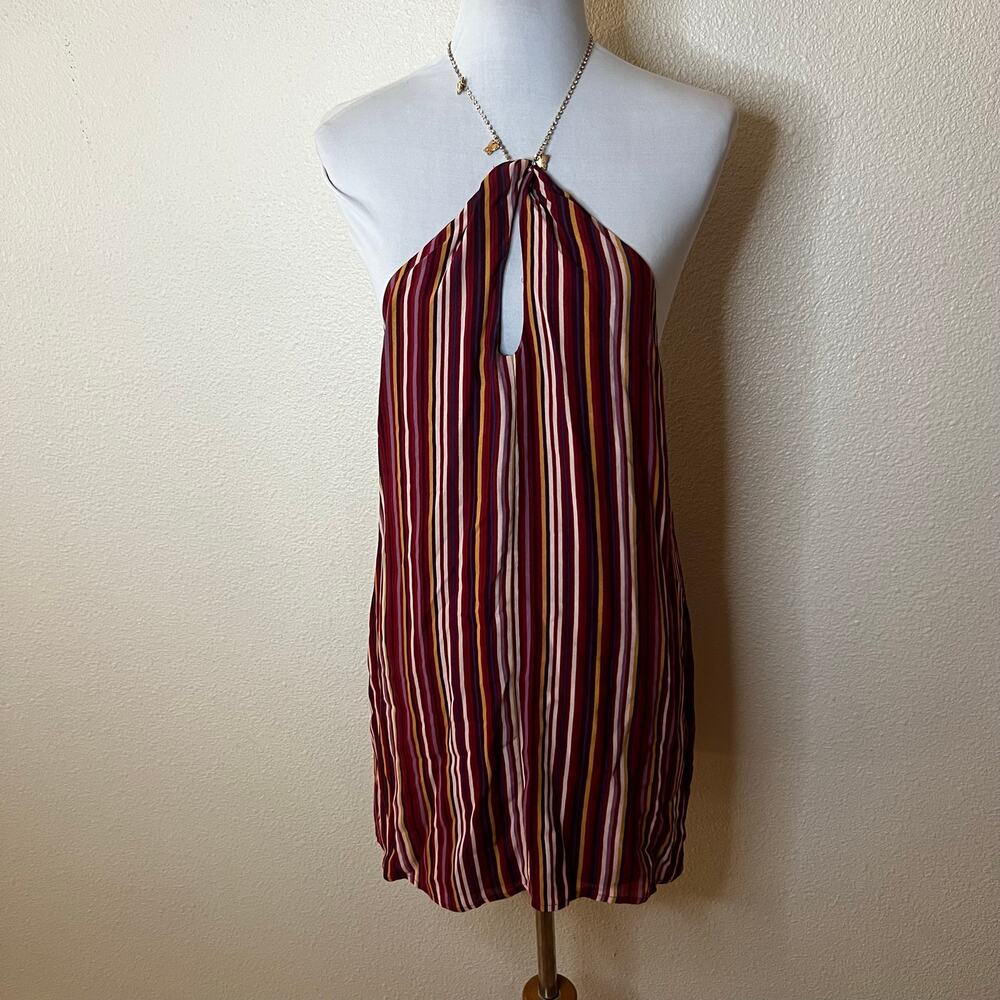 Reformation Bibi Halter Mini Shift Dress Rio Stripe NEW chain necklace WOMENS 4